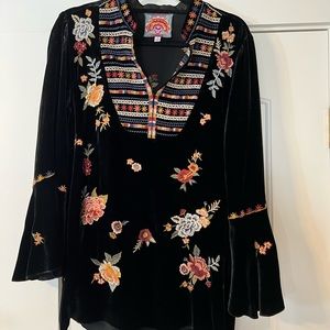 Johnny Was Velvet Embroidered Blouse